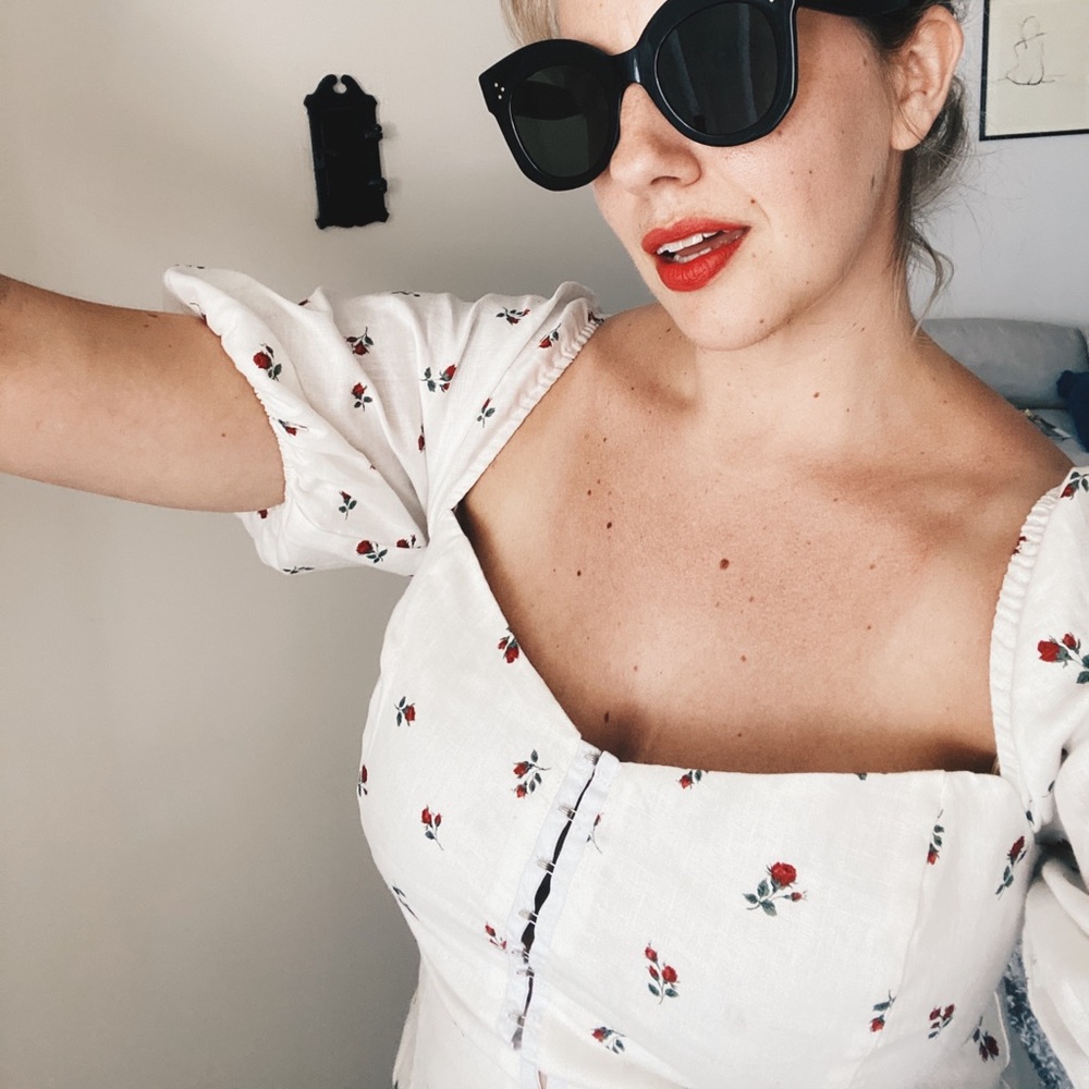 Reformation Size 14 Linen Floral Sweetheart Top